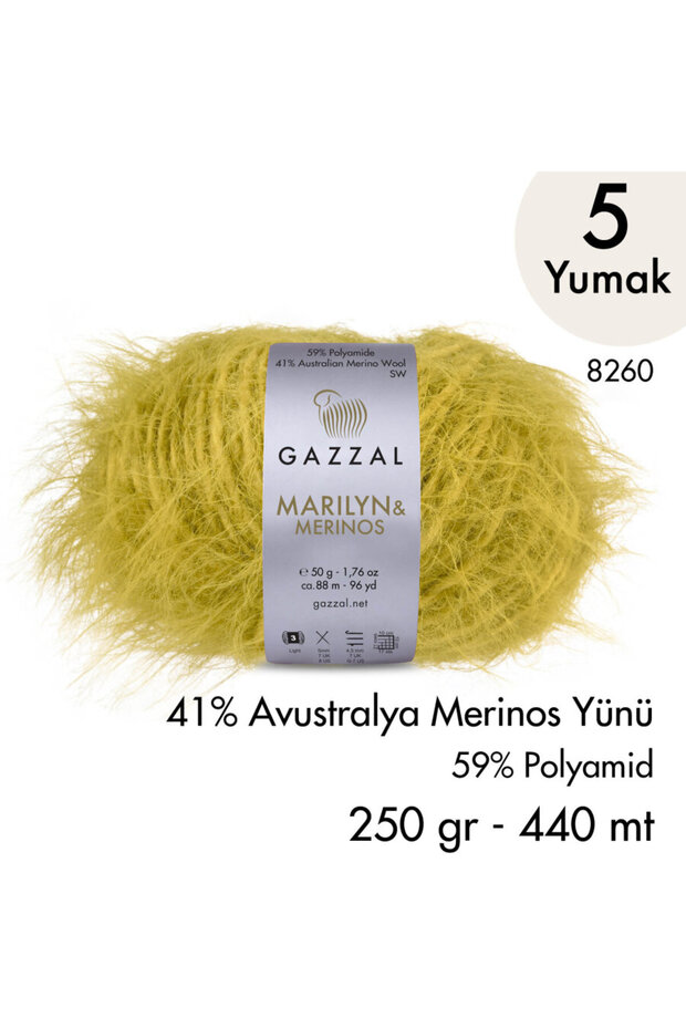 Marilyn & Merinos 8260 Hand Knitting Yarn 5 Skeins 250 Gr