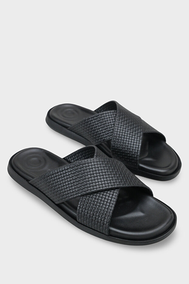 Geof Cross-Strapped Knitted Patterned Men's Slippers