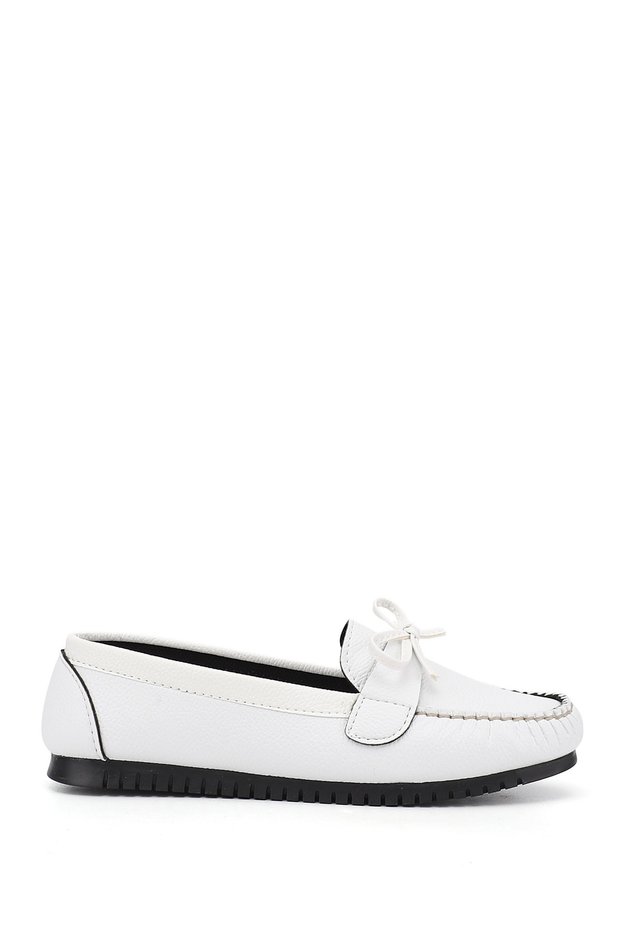 Women's White Flat Sole Bowknot Ballet Flats