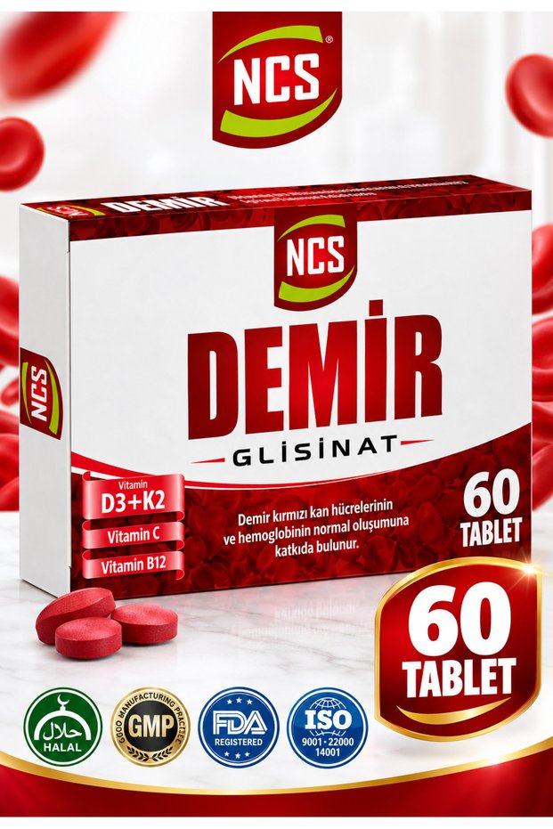 Iron Glycinate Vitamin C 60 Tablets Vitamin D3 K2 Folic Acid Complex Bisglycinate Iron