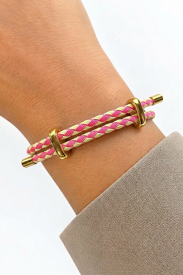 Detailed Adjustable Knitted Rope Women's Steel Bracelet Light Yellow Pink Does Not Tarnish Does Not Lose Color