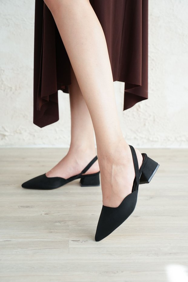 Women's Monaco Low Heel Shoes - Black Suede