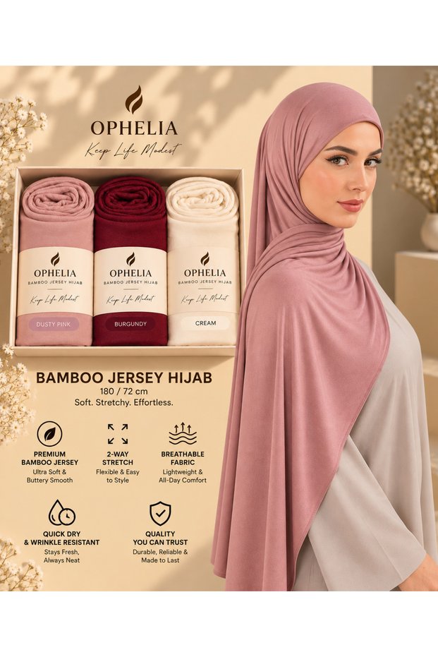 Bamboo Jersey Hijab Set for Women – Soft, Stretchy & Comfortable Everyday Headscarves