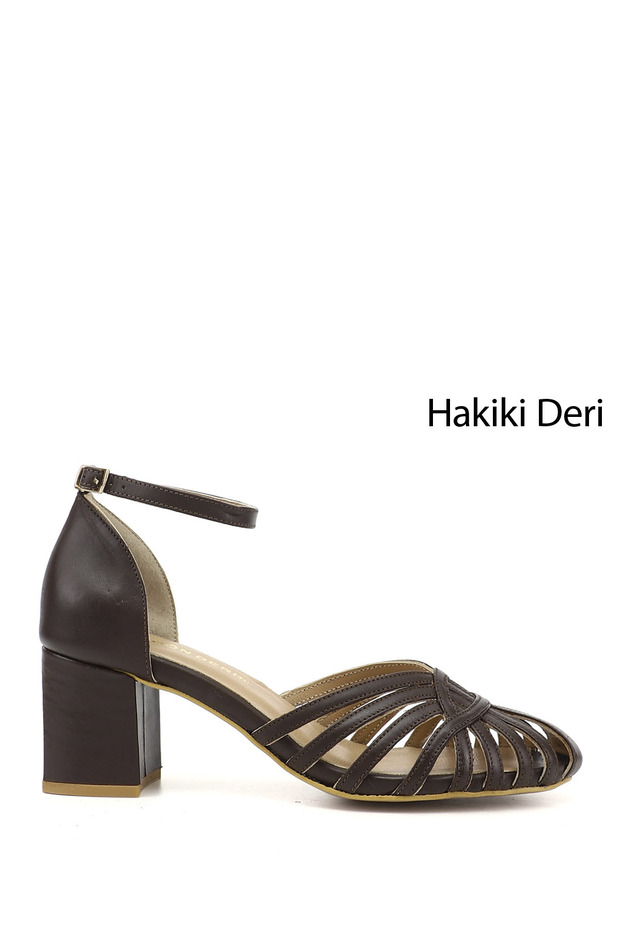 Women's Brown Thick Heeled Genuine Leather Shoes