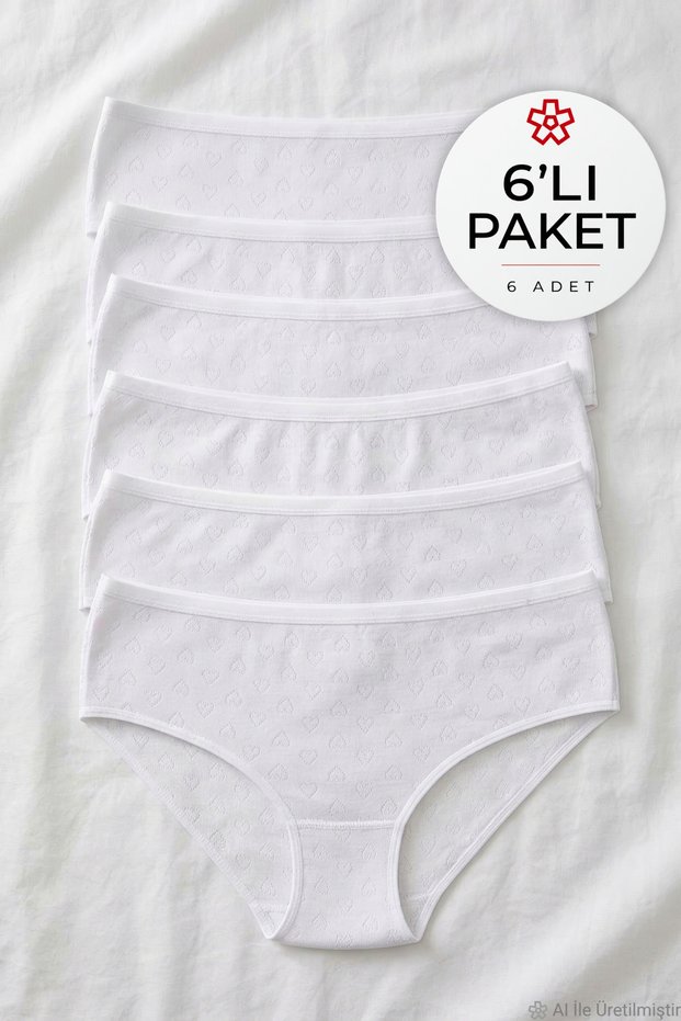 Ribana Heart Women's Bato High Waist Panties White 100% Cotton 6-Pack