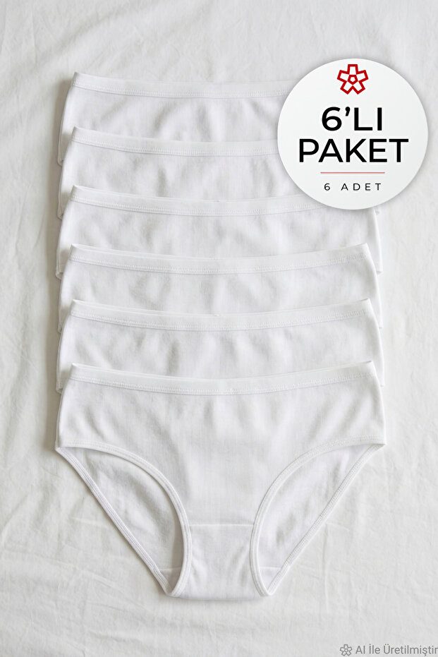 Ribana Biyeli Bato Women's High Waist Panties White 100% Cotton 6-Pack