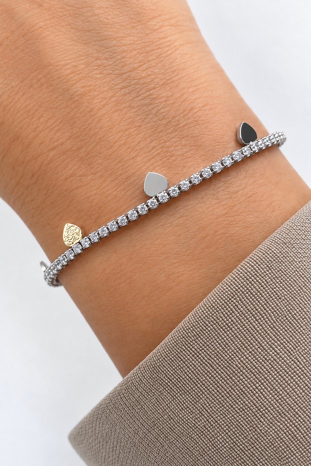 Series Full Stone Waterway Multi Metal Heart Guaranteed Women's Steel Bracelet Silver Does Not Tarnish Color Does Not Fade