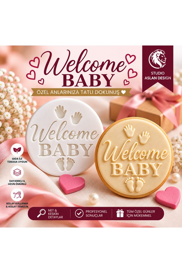 Welcome Baby Baby Welcome Sugar Paste Printing Mold 7 cm | Baby Shower, Birth, Hospital Release Cupcake Decoration