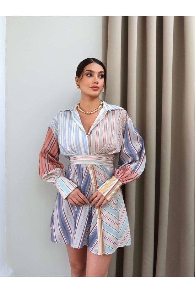 Asymmetrical Buttoned Mini Shirt Dress