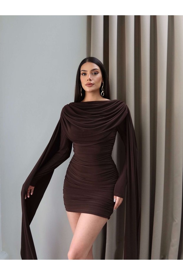 Drapeli Shoulder Cape Mini Dress