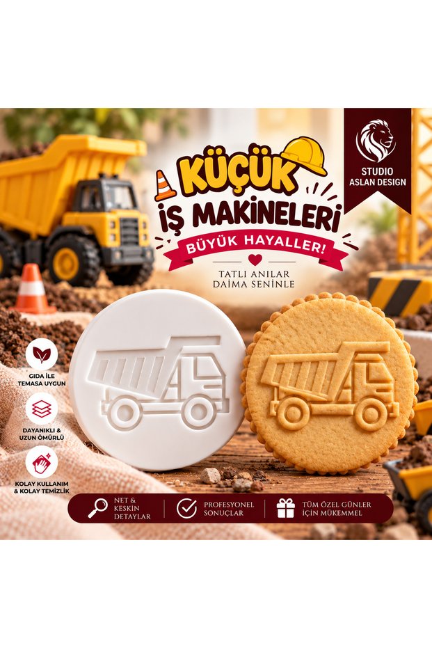 Earthmoving Truck Sugar Candy Printing Mold 7 cm | Construction Vehicle Themed Boy's Birthday Cookie Cupcake Mold