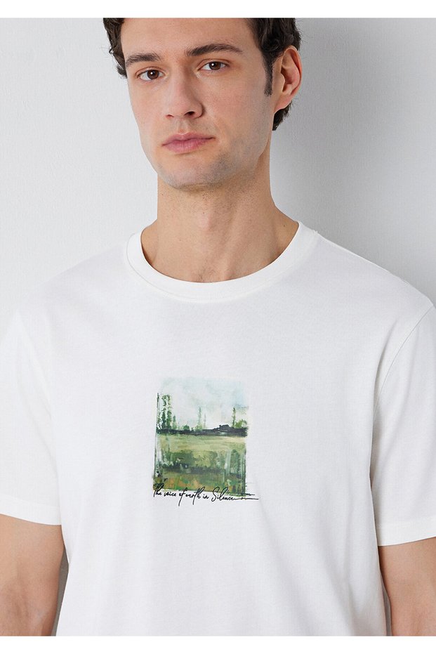 Printed Ecru T-Shirt Regular Fit / Normal Cut 0613517-70057