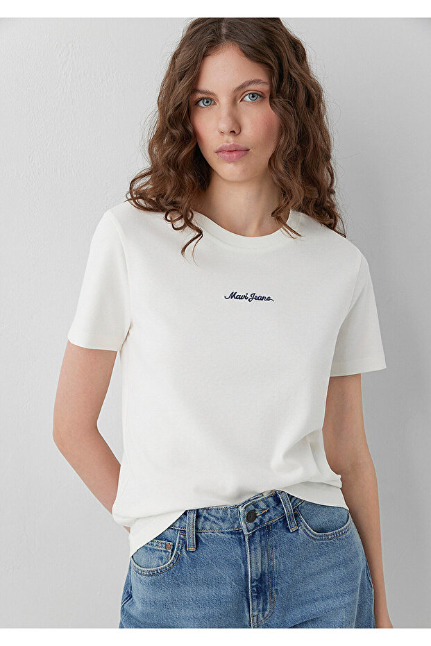 Jeans Embroidered Ecru T-Shirt Slim Fit / Narrow Cut 1614201-80194