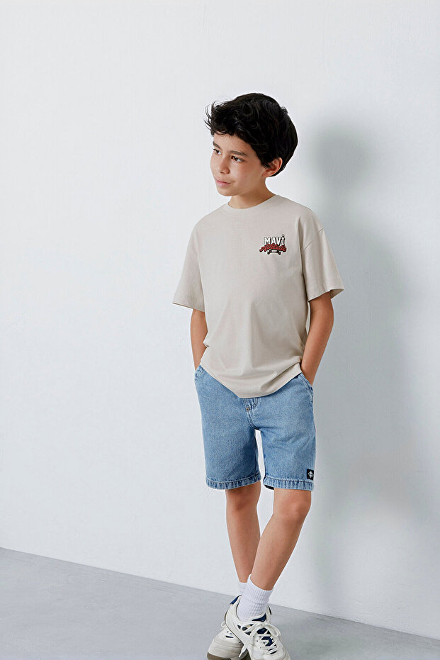 Logo Printed Gray T-Shirt Loose Fit / Comfortable Loose Cut 6610500-90782