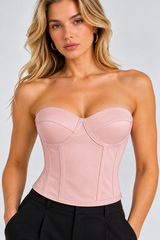 Powder Pink Satin Corset Bustier Ready Size