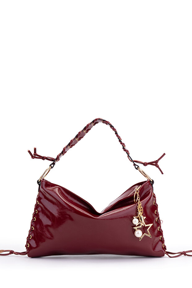 Ring Metal Detailed Texas Women's Shoulder Bag Burgundy