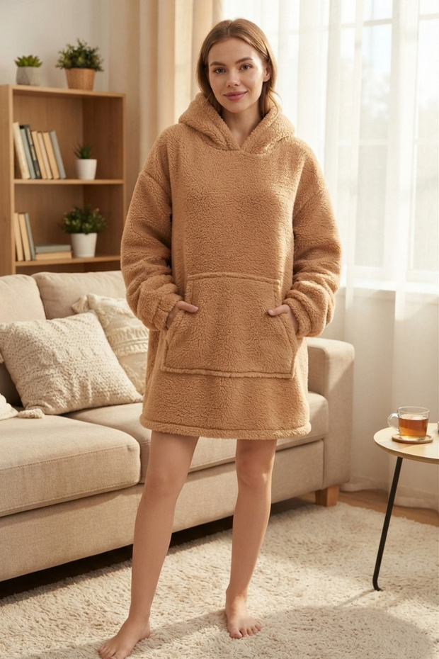 Welsoft Hooded Wearable Tv Blanket 1 Piece Unisex Plush Oversized Poncho Robe