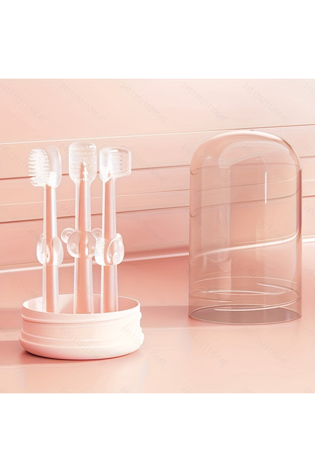 Pink 3-In-1 Baby Silicone Tongue Brush Infant Toddler Oral Care Toothbrush Training Teeth Brush with