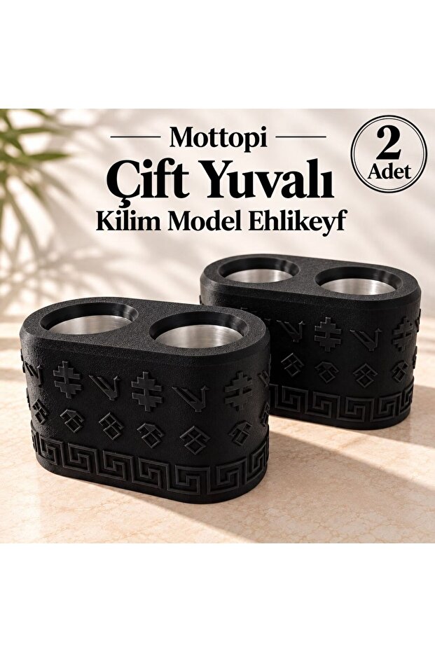 2 Pieces Double-Walled Ehlikeyf Kilim Motif, Thermogel Stainless Steel, Freezes and Cools - Black