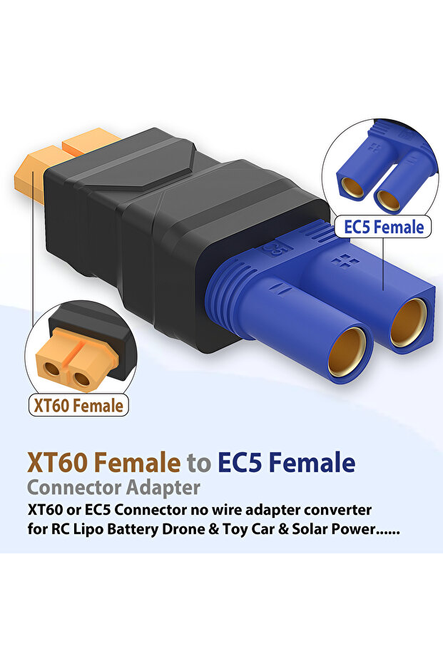 XT60F TO EC5F EC5 to XT60 Connector XT60 Male to EC5 Female Adapter Injection Molded RC Battery Adap