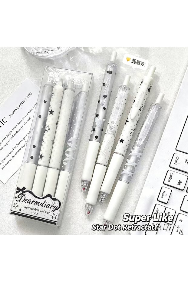 4PC Mix white 4PC Mix Wave Point Press Pen Student Durable Korean Pen Ins Wind Smooth Quick-drying P