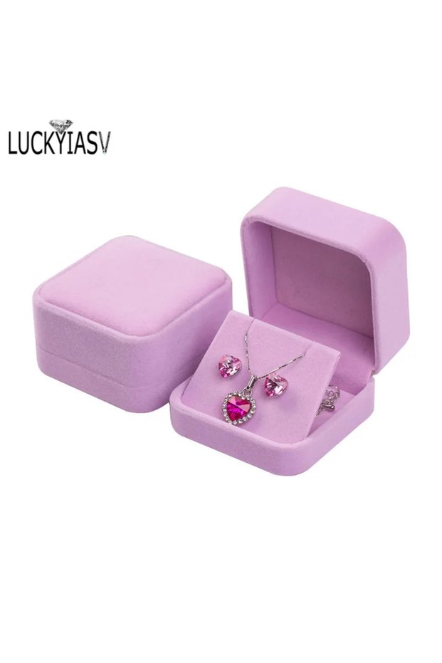 Pink Velvet Jewelry Storage Boxes Earrings Pendant Jewelry Box Velvet Case Earrings Plastic Display
