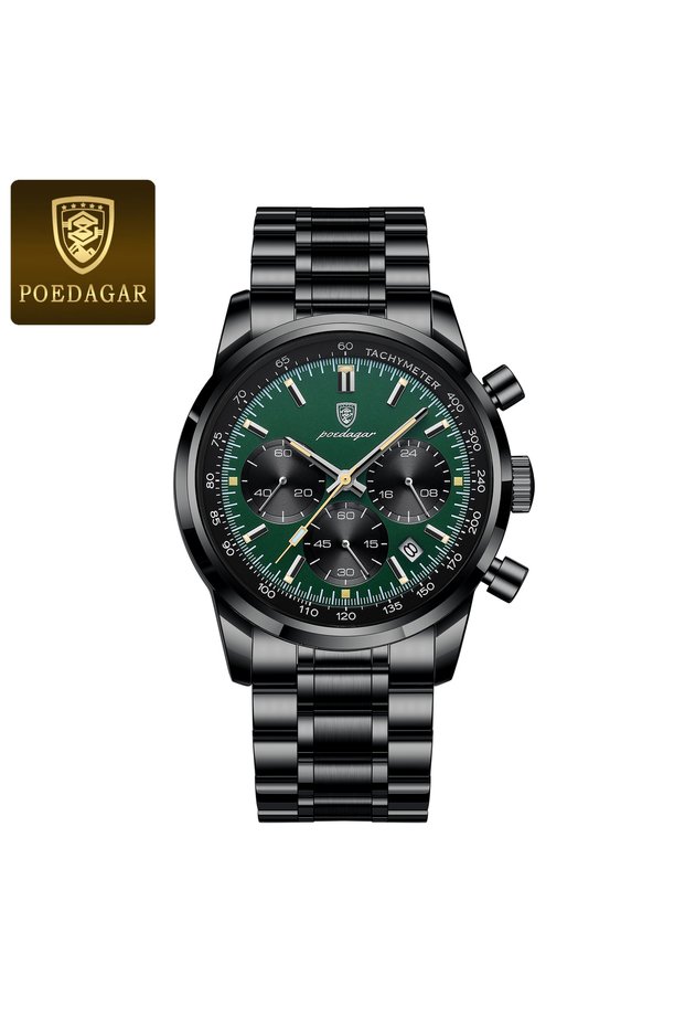 921 Black Green POEDAGAR Luxury Fashion Men Wristwatch Waterproof Luminous Chronograph Date Man Watc