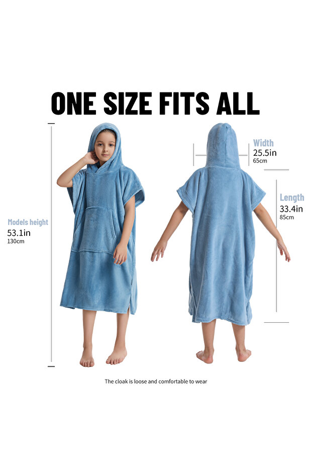 BLUE Microfiber Kids Changing Towel Robe: Soft Plush Bath Towels - Warm Coral Fleece Hoodie - Swim S