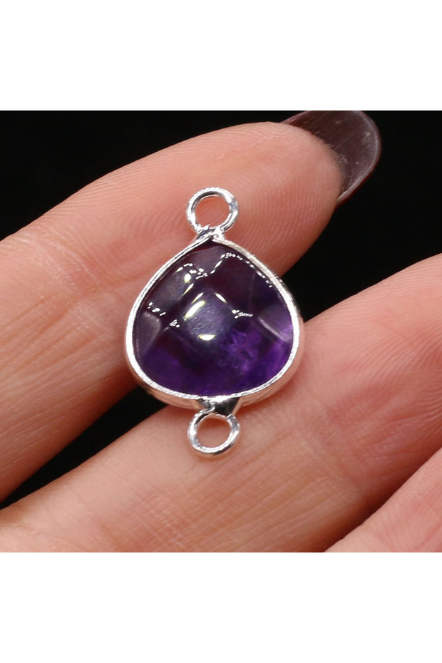 23x14mm Amethyst-Silvery 2pcs Natural Stone Connectors Fat Water Drop Pendant Charms for DIY Women M