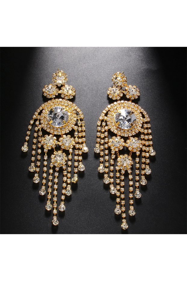 gold European and American Rhinestone Earrings for Women's Fashionable Multi-Layer Exaggerated Tasse