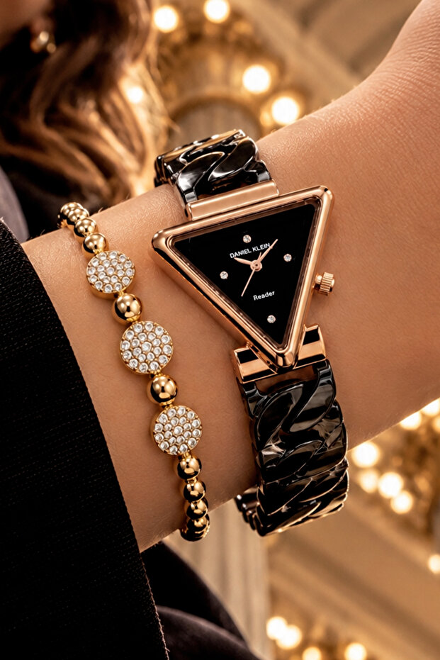 Women's Wristwatch 3 Atm Waterproof Black Steel Cord + Bracelet Gift