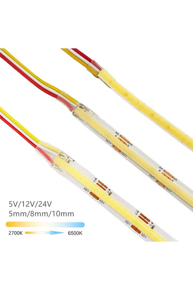 5 Meters 24V 8mm Width PCB 5V 12V 24V CCT COB LED Strip 2700K to 6500K Color-Changing LED Tape Dimma