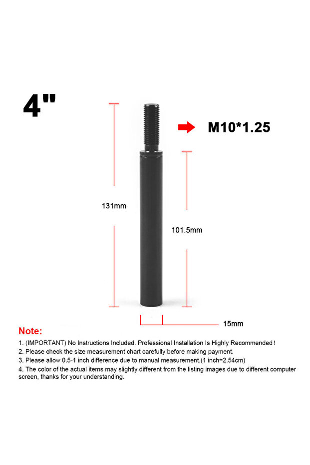 4inch and M10X1.25 2‘’ 3‘’ 3.5‘’ 4‘’ 10'' Aluminum Shift Knob Extender Extension Lever Gear Manual S