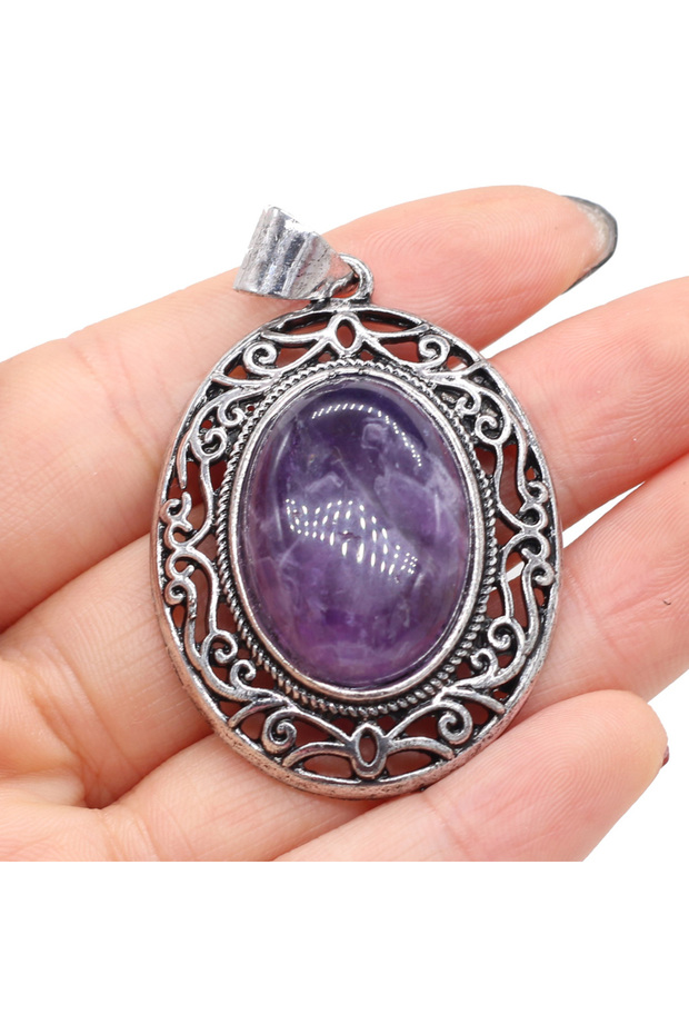 Amethyst Natural Stone Pendants Lapis lazuli Rose Quartz for Tribal Women Necklace Earring Jewelry G