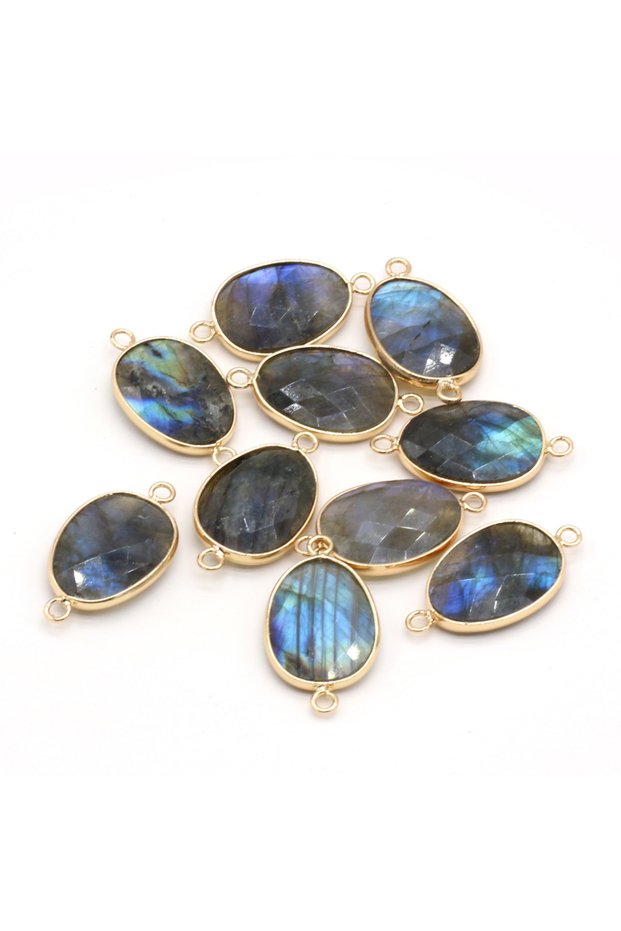 15x20mm Random 1pc Natural Stone Shiny Pendants Gold plated Labradorites Connector for Fashion Jewel