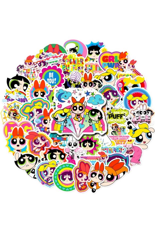 0055 50PCS The Powerpuff Girls Stickers Buttercup Bubbles Anime Decal Skateboard Laptop Cute Cartoon