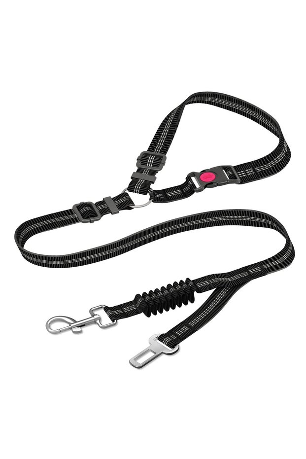 black Adjustable And Heavy Duty Dog Car Seat Belt - Striped Nylon Large Dog Traction Rope for Car Ri
