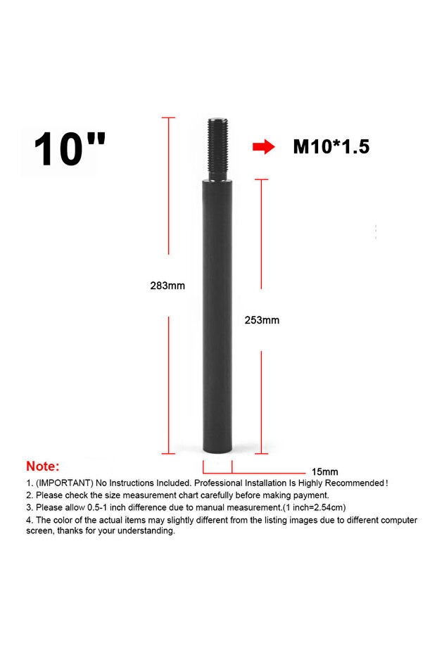 10inch and M10X1.5 2‘’ 3‘’ 3.5‘’ 4‘’ 10'' Aluminum Shift Knob Extender Extension Lever Gear Manual S