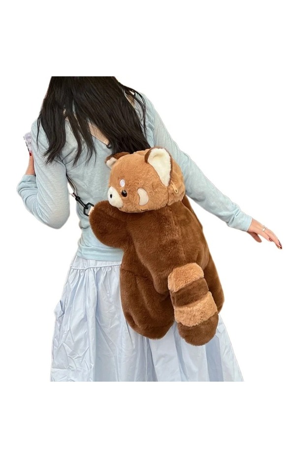 Red panda 40cm Red Panda Plush Backpack Cute Plushie Doll Women Crossbody Fur Soft Shoulder Bag for