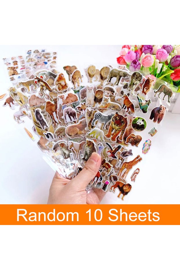 PPT-10PCS-ZSDW 10 Sheets Cute Animals Bubble Stickers Kawaii 3D Stickers Toy for Children No Repetit