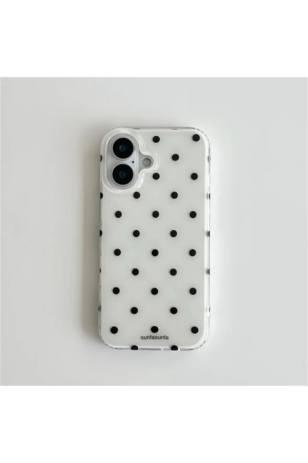 iPhone 16 Plus only Case B Korean ins Minimalist Cartoon Black and White Polka Dots Cute Phone Case