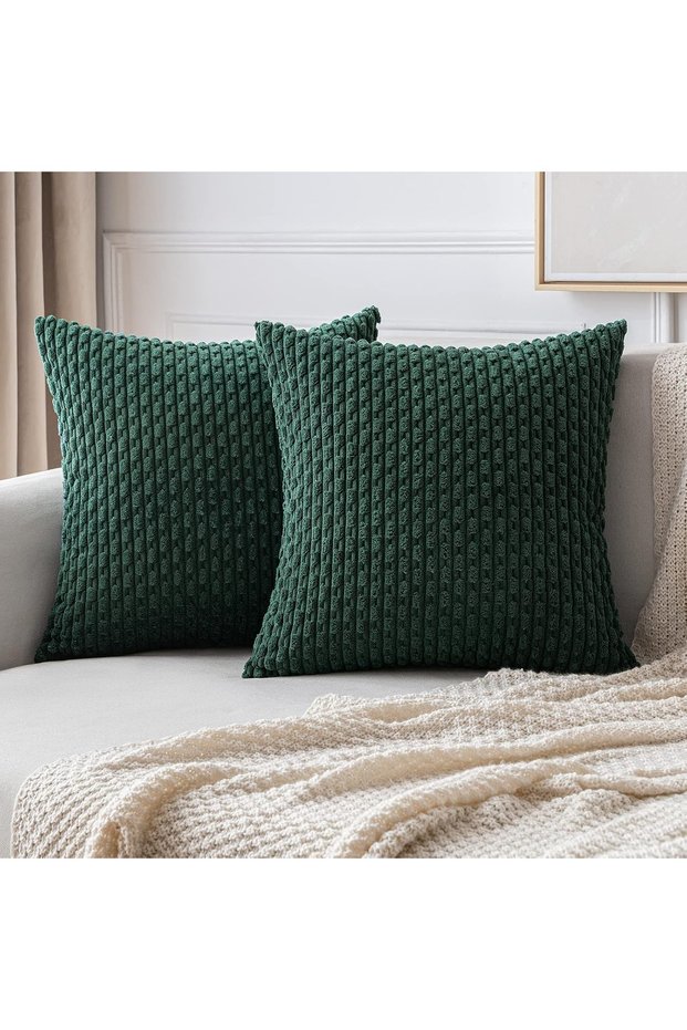 45x45CM 1Pcs Dark Green Spring Decorative Throw Pillow Covers Farmhouse Boho Home Decor Striped Cord