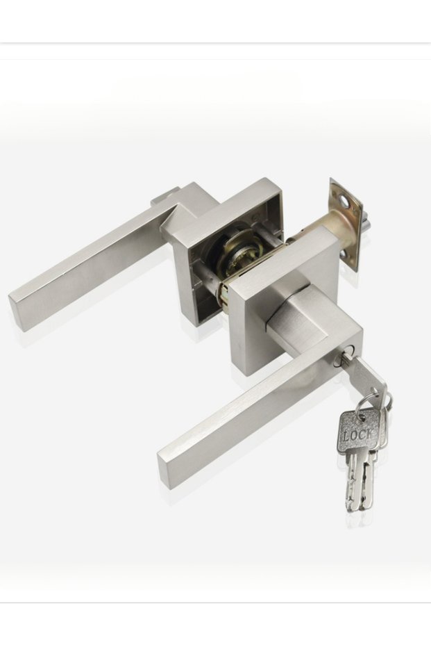 Silvery Black Door Handle Door Handle Lock Square Channel Privacy Mask Interior Bedroom Room Bathroo