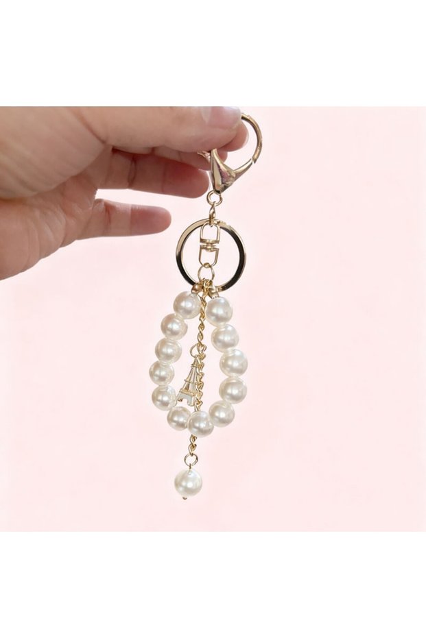 Pagoda Trend Pearl Beads Zircon Studded Key Chain Advanced Exquisite Bag Pendant Holiday Gifts For W
