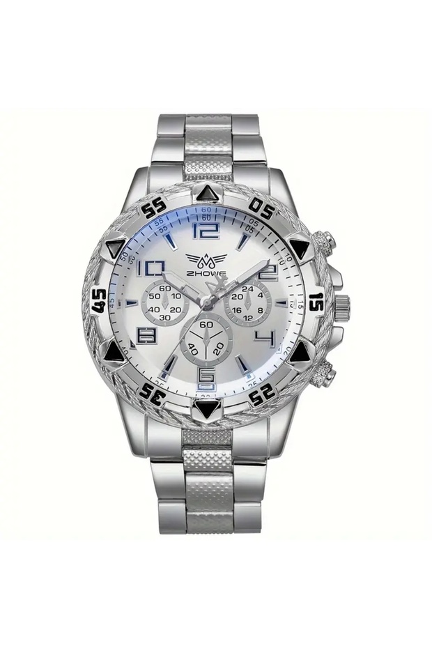 No sliver white 1Pcs Men's Watch,Large Dial Fashion Quartz Business Wristwatch,Ieal Choice For Gifts