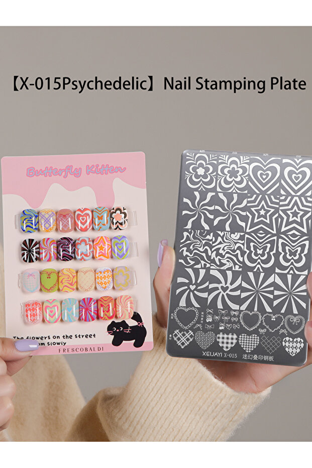 gangban X-015 1pc Nail Art Stamping Plate - Multi-Pattern Design with Floral & Geometric Motifs, Ide