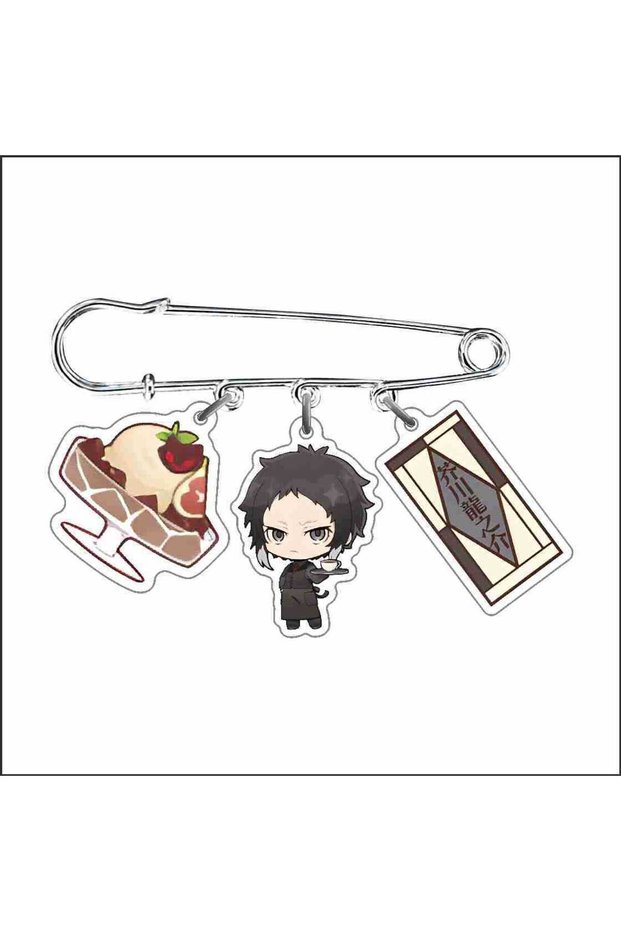 4 Anime BSD Bungo Stray Dogs Brooch Pin Coffee Cake Series Characters Dazai Osamu Pendant Collection