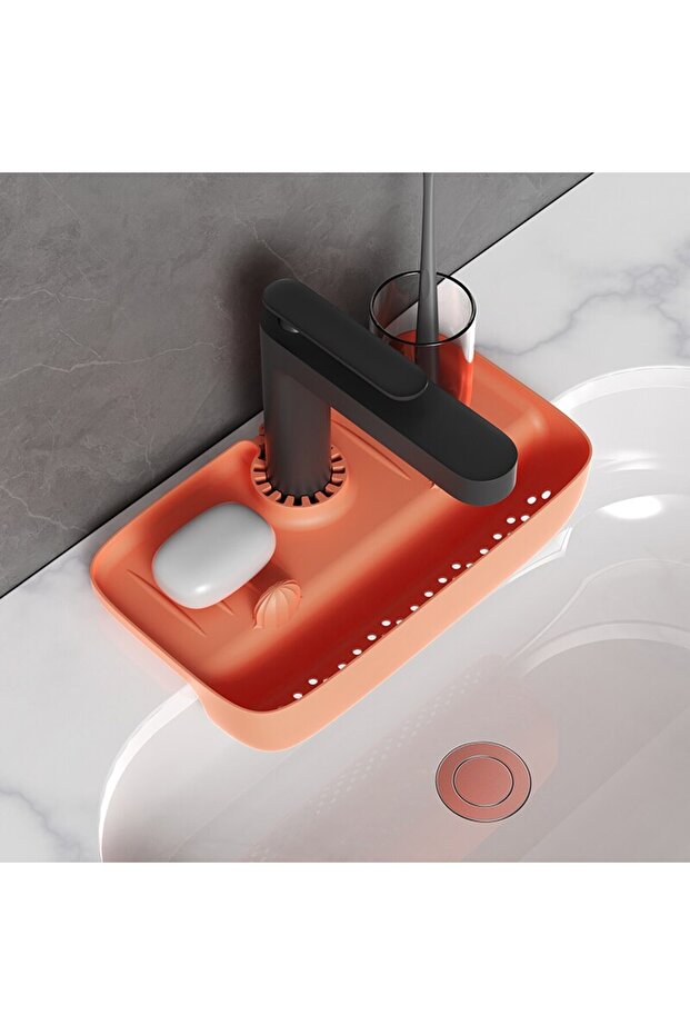1PCs 27x14x5cm Orange A0013B Household Silicone Sink Drain Rack Faucet Splash Proof Drain Rack Water
