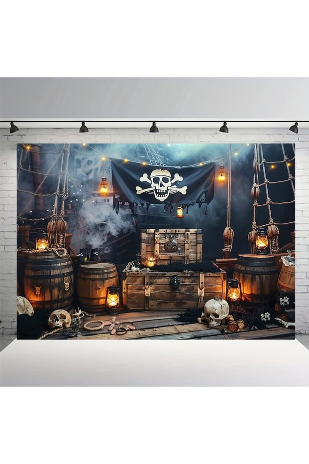 210x400cm MULTI Pirate themed polyester photography background, perfect for teenage birthday parties