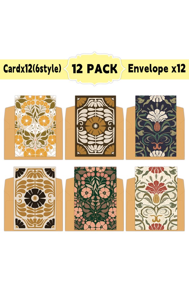 12pcs 12pcs Vintage Floral Greeting Cards With Envelope For Thank You, Birthday, Congratulation Note